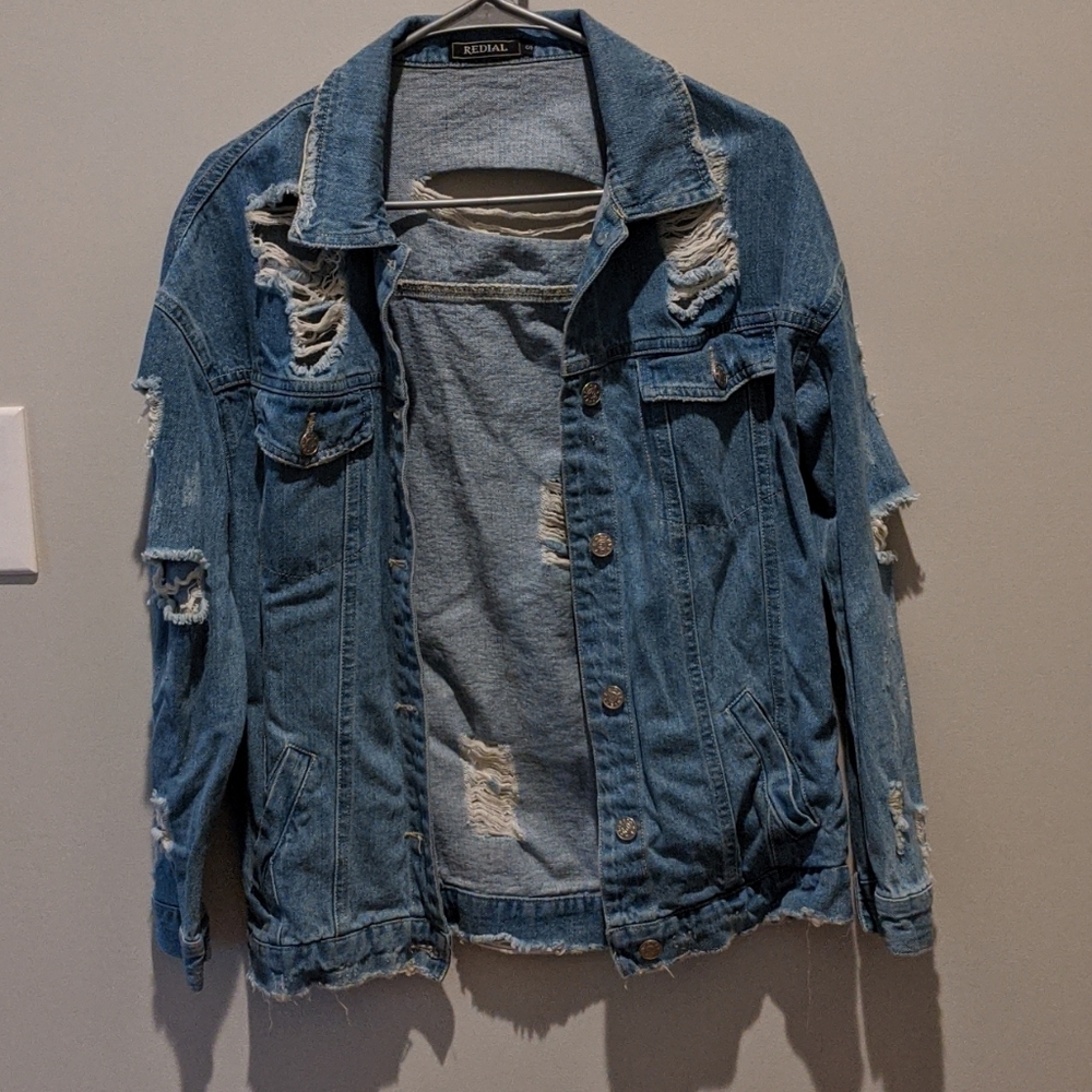 Women's distressed denim jacket